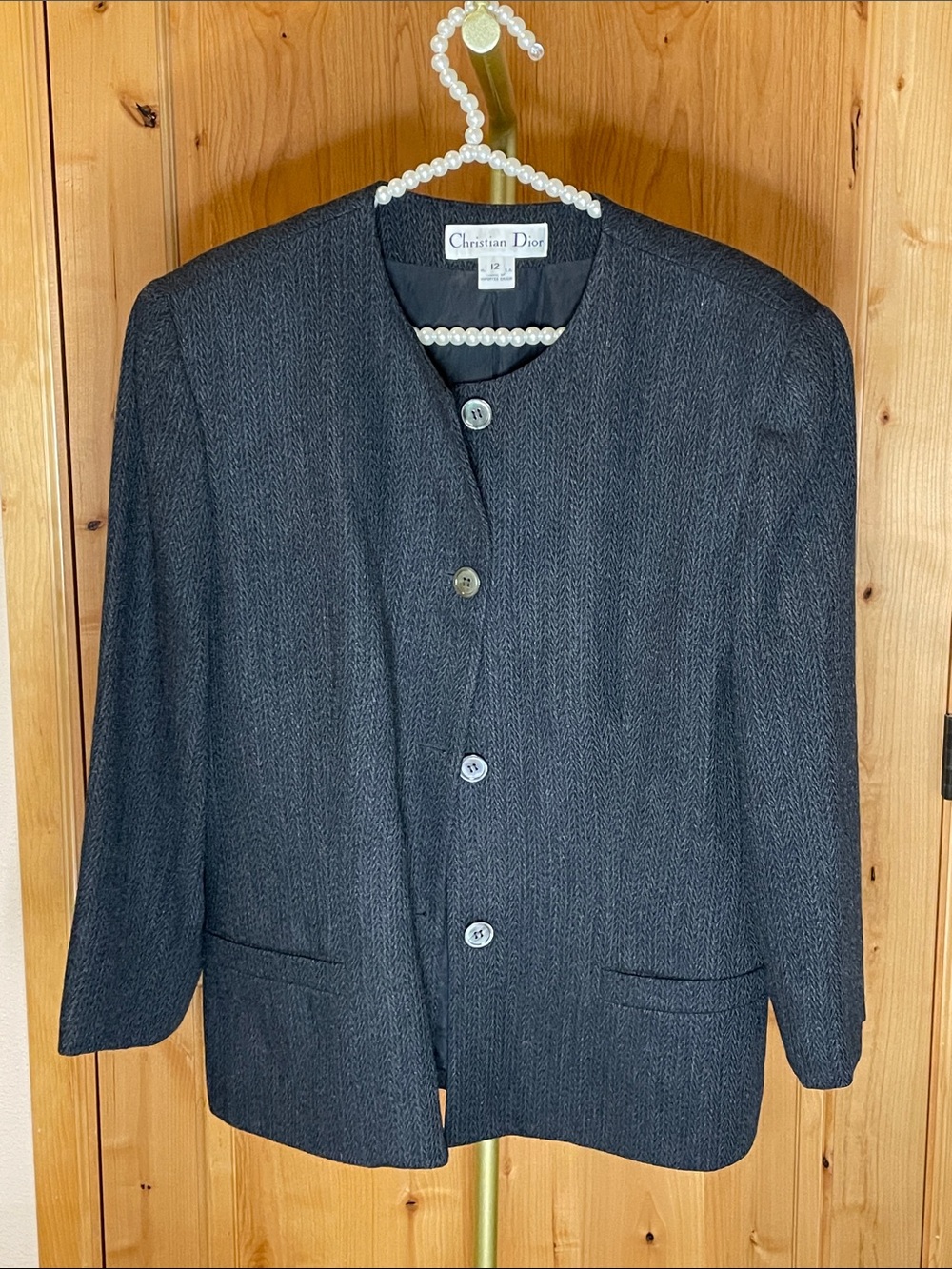 Vintage Christian Dior Women’s Dark Gray Collarless Blazer Size 12 (us size 8)